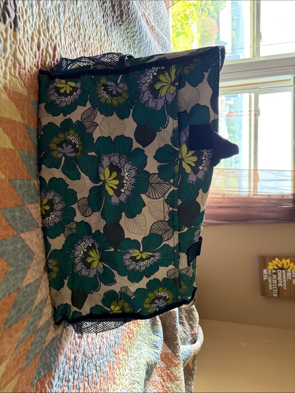 Thirty-One Floral Tote Organizer Bag in Teal & Green